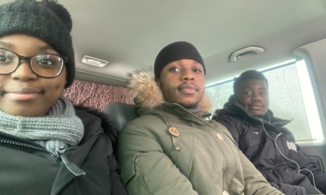 Irish medical student Racheal Diyaolu with Nigerian students Roycee Iloelunachi and Anolajuwon Solarin travelling away from Sumy.