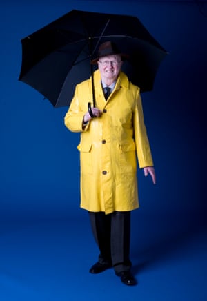 Philip French poses in the style of Gene Kelly from the film Singin’ in the Rain, a film he called the ‘perfect cocktail of wit, elegance, ebullience and grace’.