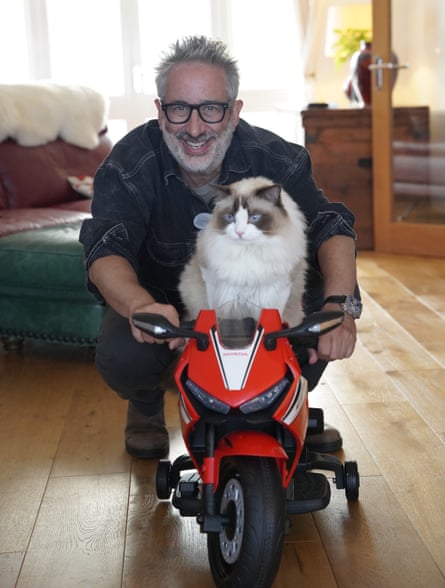David Baddiel with Atticus, a ragdoll cat.