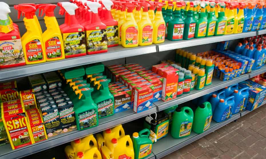Various brands of weedkiller at a gardening centre in Britain