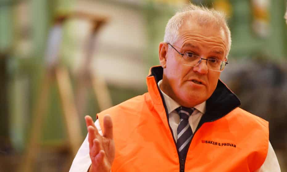 Prime Minister Scott Morrison is seen during a visit to the Baker and Proven factory in St Marys, Sydney.