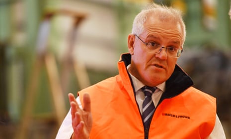 Prime Minister Scott Morrison is seen during a visit to the Baker and Proven factory in St Marys, Sydney.