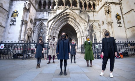 Six members of the so-called Stansted 15 outside the Royal Courts of Justice in London