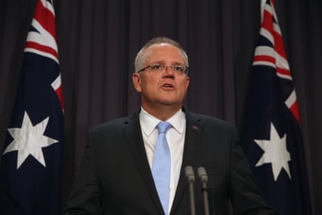 Prime Minister Scott Morrison at a press conference in the blue room of Parliament House, Canberra this evening