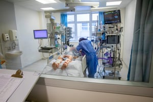 Patient in private room under intensive care
