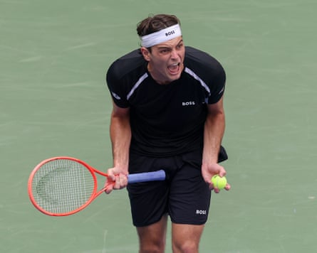 Taylor Fritz reacts during the match