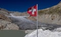 A Swiss flag at the Rh?ne glacier in Obergoms, Switzerland