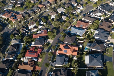 An aerial view of houses.