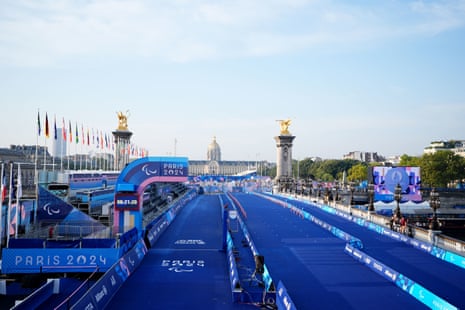 A general view of the Triathlon finish line at Pont Alexandre III on day four of the Paris 2024 Summer Paralympic Games.