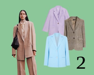 Oversized tailoring There’s been much talk this month of “back to the office” and what that means for our wardrobes. If you’re looking to smarten up, but are reluctant to give up the comfort that the past 18 months have afforded our sartorial habits, allow the slouchy blazer to ease you back in gently. Throw it over pleated trousers and a silk shirt, or jeans and a T-shirt for a pulled-together look. Clockwise from left: The Row AW21. Lilac, £135, arket.com. Check, £415, Weekend Max Mara at maxmara.com. Blue, £38, depop.com/pascaleeliza