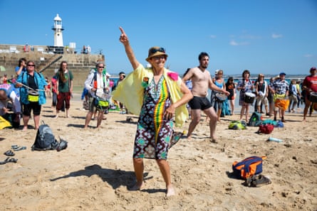 Extinction Rebellion protesters at a ‘discobedience’ event on the beach in St Ives