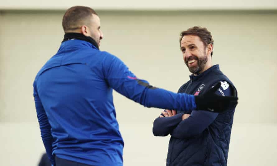 Gareth Southgate chats to Kyle Walker this week as England prepare for their World Cup qualifiers.