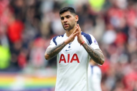 Cristian Romero applauds the crowd after a Tottenham match