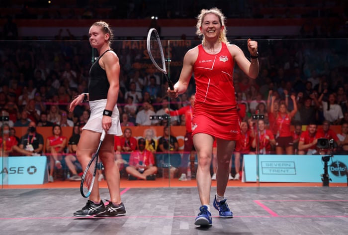 England’s Georgina Kennedy celebrates her victory over Hollie Naughton.