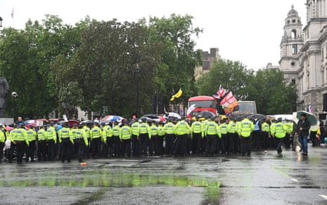 Police on duty in Westminster this afternoon, where there has been an anti-lockdown protest.