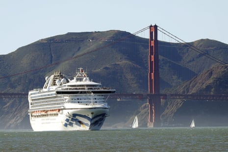 The Grand Princess cruise ship passes under the Golden Gate bridge in the San Francisco bay. 