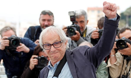 Ken Loach promoting Sorry We Missed You in Cannes.