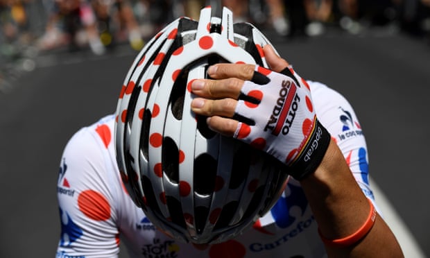 Belgium’s Thomas De Gendt adjusts his helmet