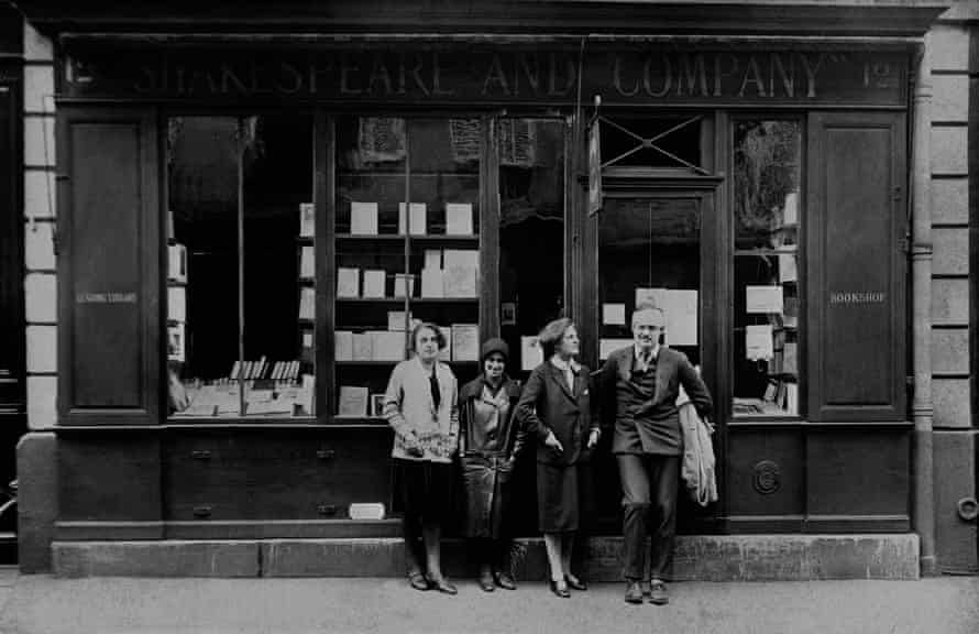 Hemingway (far right) in front of the Shakespeare &amp; Company bookstore in Paris in 1926.