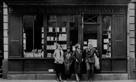 Ernest Hemingway with Sylvia Beach (second right), founder of Shakespeare and Company, outside the shop, Paris, 1926