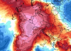 A map depicting this week’s heatwave in Europe.