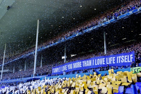 Confetti falls from the top deck of the main stand as the players come out onto the pitch before the Premier League match against Ipswich
