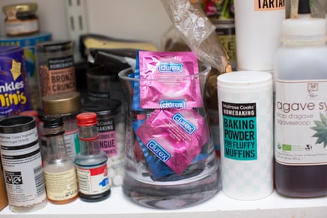 Durex condoms in kitchen drawer.