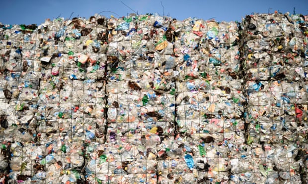 Plastic waste at a recycling plant