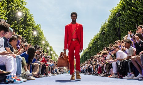 Bold colours and reimagined trunk-style bags were seen at Virgil Abloh’s debut collection for Louis Vuitton.