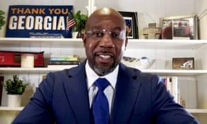 Raphael Warnock speaks on his campaign’s Youtube channel after the runoff election against Republican Senator Kelly Loeffler.