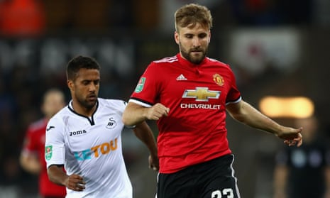 Luke Shaw making a brief appearance for Manchester United at Swansea