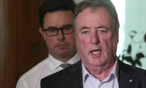 David Littleproud, left, with the Murray-Darling Basin inspector general Mick Keelty at a press conference in Parliament House