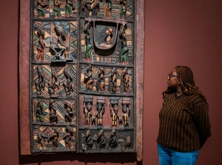 Olowe of Ise, Pair of wooden door panels and lintel, c.1910-14.