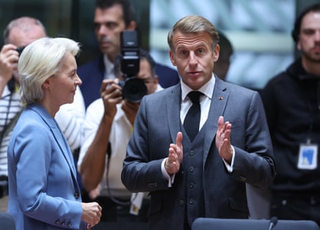European Commission President Ursula von der Leyen and French President Emmanuel Macron during a European Council summit in Brussels.