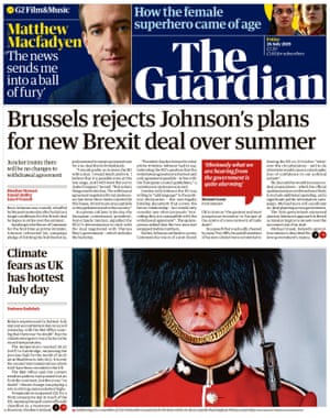 Guardian front page, Friday 26 July 2019