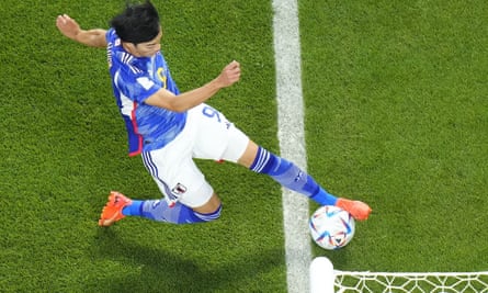 Kaoru Mitoma appears to have played the ball after crossing the line but the goal was eventually given