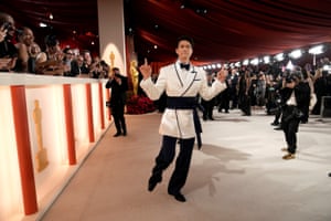Harry Shum Jr danced his way onto the carpet. He wore a custom design by Adeam which included kimono-esque detailing.