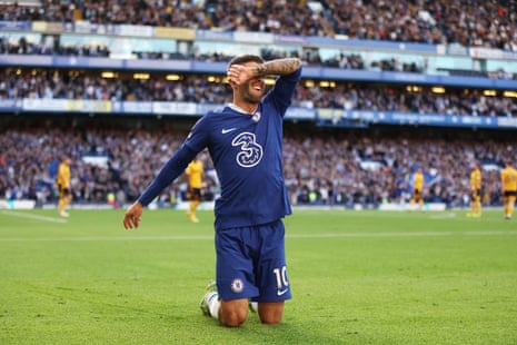 Christian Pulisic celebrates after scoring Chelsea's second goal.