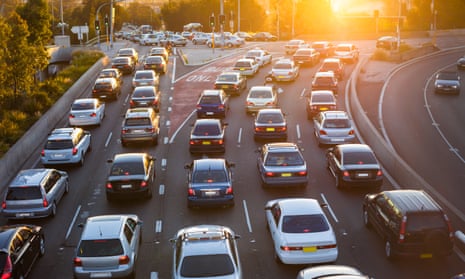 Aerial view of cars stuck in traffic at an intersection