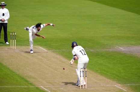 Gloucestershire’s Ajeet Singh Dale bowls to Marcus Harris