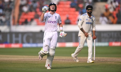 England’s Ollie Pope celebrates his century during day three of the first Test against India