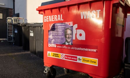 A poster stuck to a waste bin in Whitchurch, Shropshire protesting against Owen Paterson’s involvement in breaching lobbying rules.