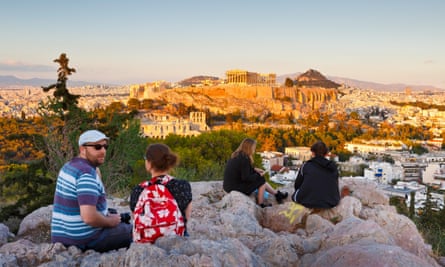 Evening view of Acropolis from Filopappou Hill.