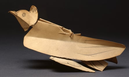 An origami bird made by Pablo Picasso for his daughter from exhibition invitation cards.