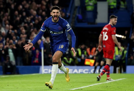 Chelsea’s Armando Broja celebrates after opening the scoring against Preston.