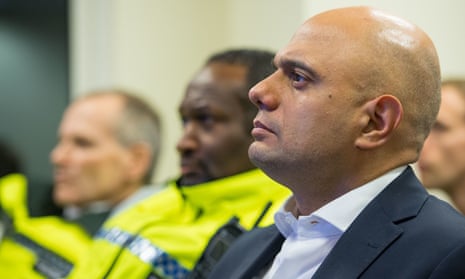 The home secretary, Sajid Javid, at Brixton police station, south London, in January when he unveiled plans for youth knife crime prevention orders.