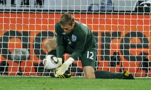 Rob Green misjudges a shot by Clint Dempsey to concede a goal in England’s opening World Cup game against USA.