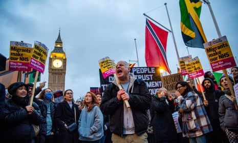 Protesters outside parliament in London.