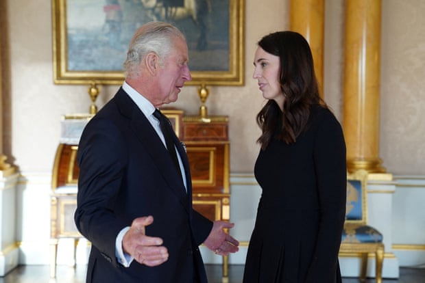 World leaders greet King Charles at Buckingham Palace on eve of Queen’s funeral | King Charles III 2 King Charles III with the prime minister of New Zealand, Jacinda Ardern.