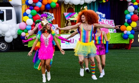 Brooke Blurton and Konrad Bien-Stephens (right) during a Mardi Gras-themed group date.